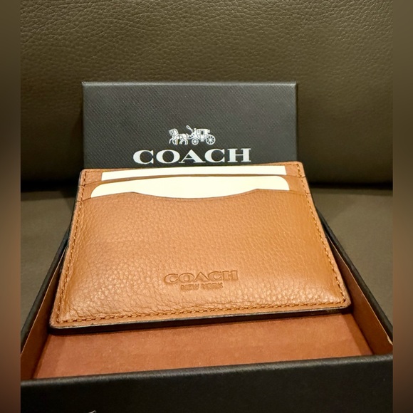 Coach Tan Pebbled Leather Card Holder - Picture 4 of 4